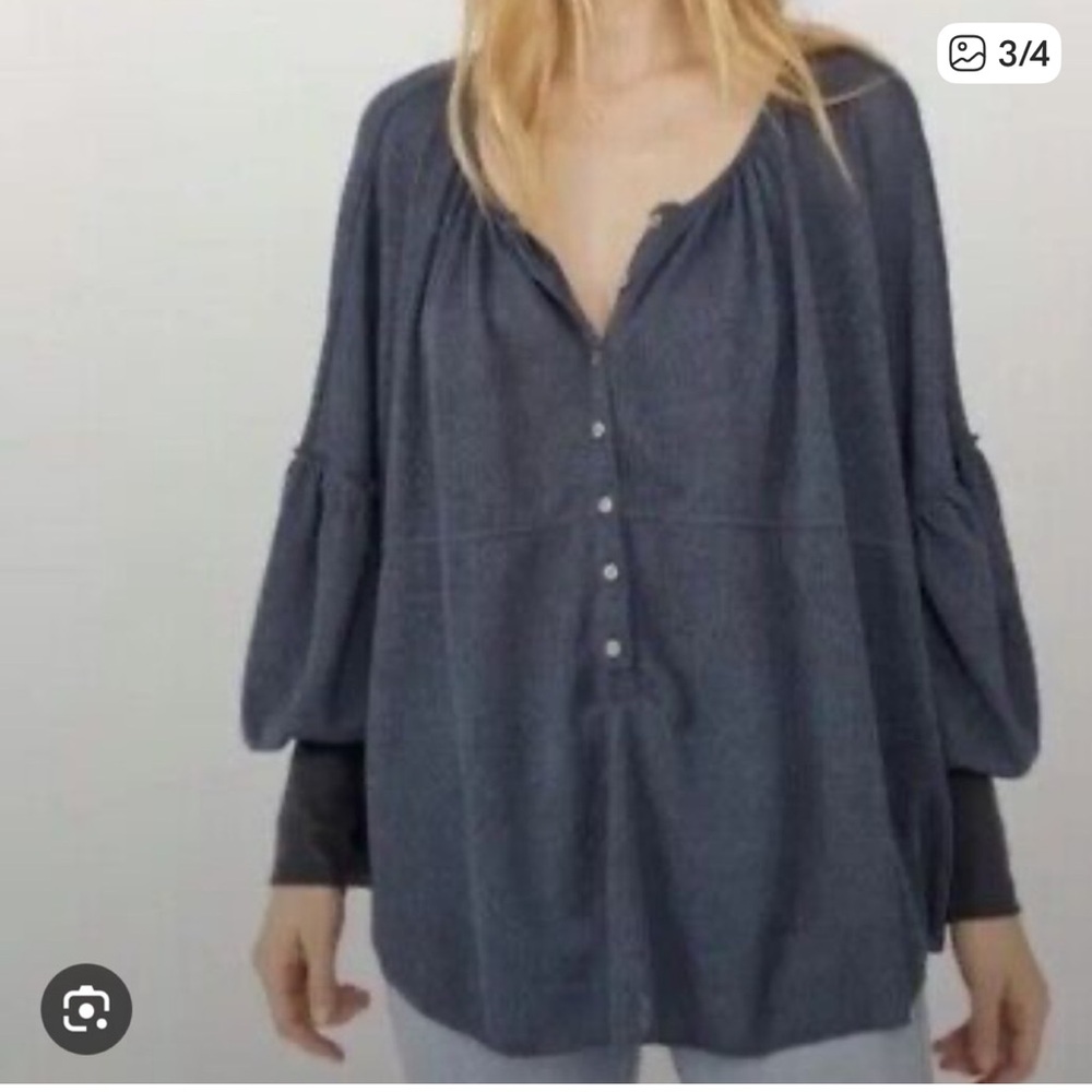 NWT- Free People Blue Bell Henley Top - Picture 6 of 9